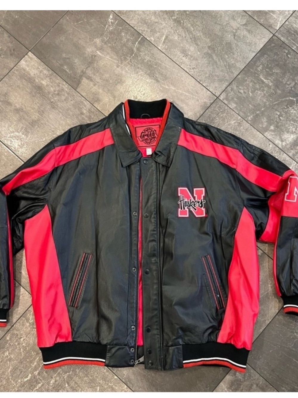 Nebraska Huskers Authentic 100% Leather Black and Red Men's Jacket size 3xl